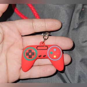 Red Mini Nintendo Gaming Controller Keychain With Lanyard & Bell